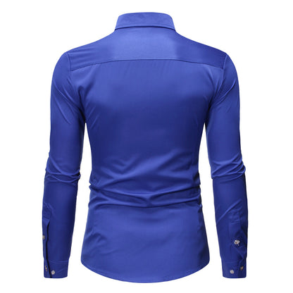 Royal Blue Wedding Tuxedo Shirt Men Brand Fashion Slim Fit Long Sleeve Mens Dress Shirts Business Casual Chemise Homme