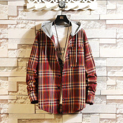 Casual hooded plaid shirt