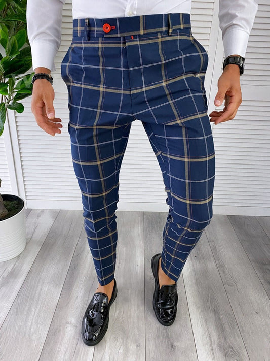 Autumn Men's Plaid Print Casual Fashion Suit Pants