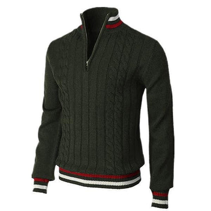 Color Block Zipper Turtleneck Men's Knitwear