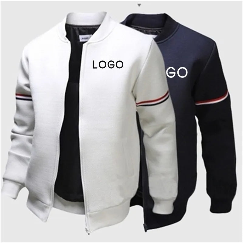 Custom Logo Autumn Fashion Men's Causal Jacket Stand Collar Zipper Solid Coat High Quality Male Sporty Loose Trend Outerwear