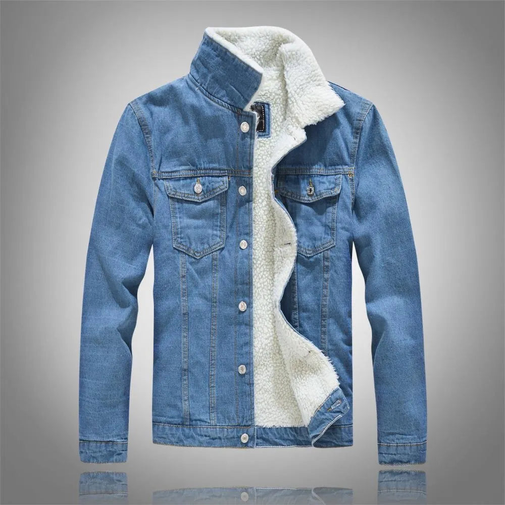 2023 Autumn Winter New Fashion Solid Color Lamb Wool Denim Jacket Men's Casual Thick Warm High Quality Large Size Male Coat