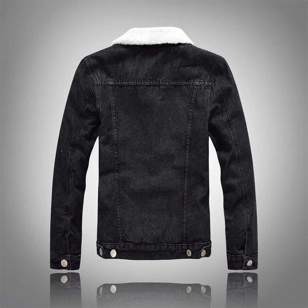 2023 Autumn Winter New Fashion Solid Color Lamb Wool Denim Jacket Men's Casual Thick Warm High Quality Large Size Male Coat