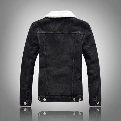 2023 Autumn Winter New Fashion Solid Color Lamb Wool Denim Jacket Men's Casual Thick Warm High Quality Large Size Male Coat