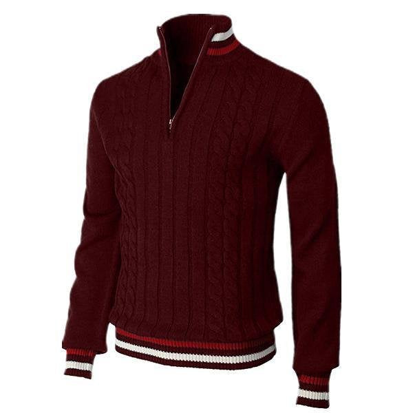 Color Block Zipper Turtleneck Men's Knitwear