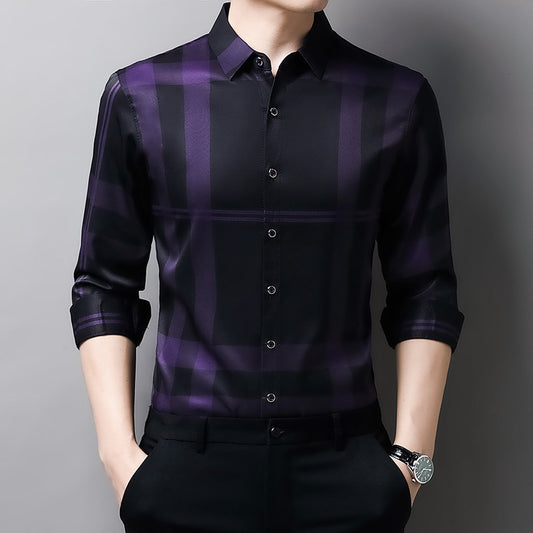 Men's Long Sleeve Lapel Autumn Plaid Print Shirt